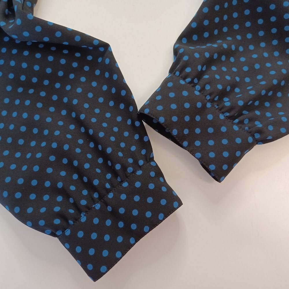 Anne Klein Black with Blue Polka Dots Long Sleeve Blouse XL XXL - Picture 8 of 11
